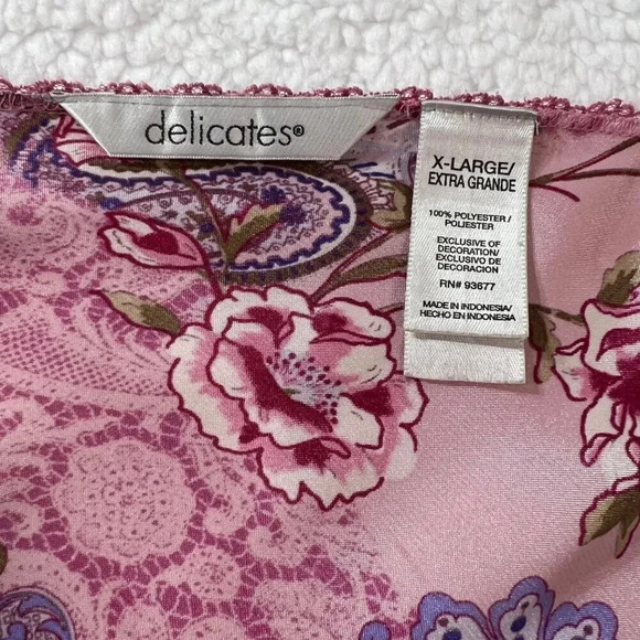 DELICATES Set Y2K Feminine Slip Lingerie Satin Feel Pink Sz XL Rose Print Lace - Picture 12 of 12